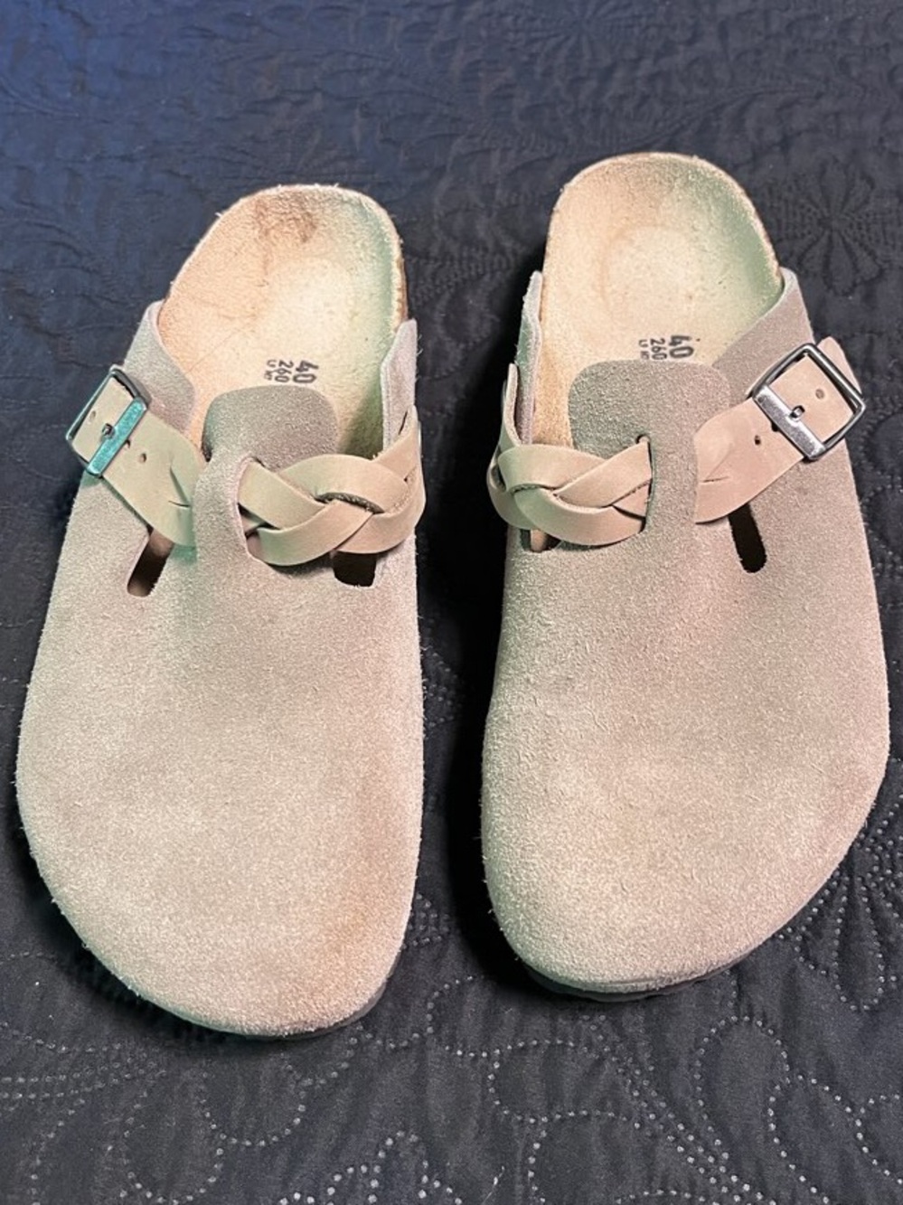 Birkenstock Boston Braided, Suede, Taupe Women’s Size 9-9.5
